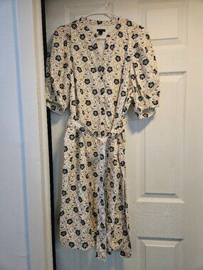 Ann Taylor White Dress with Beige and Black Flowers